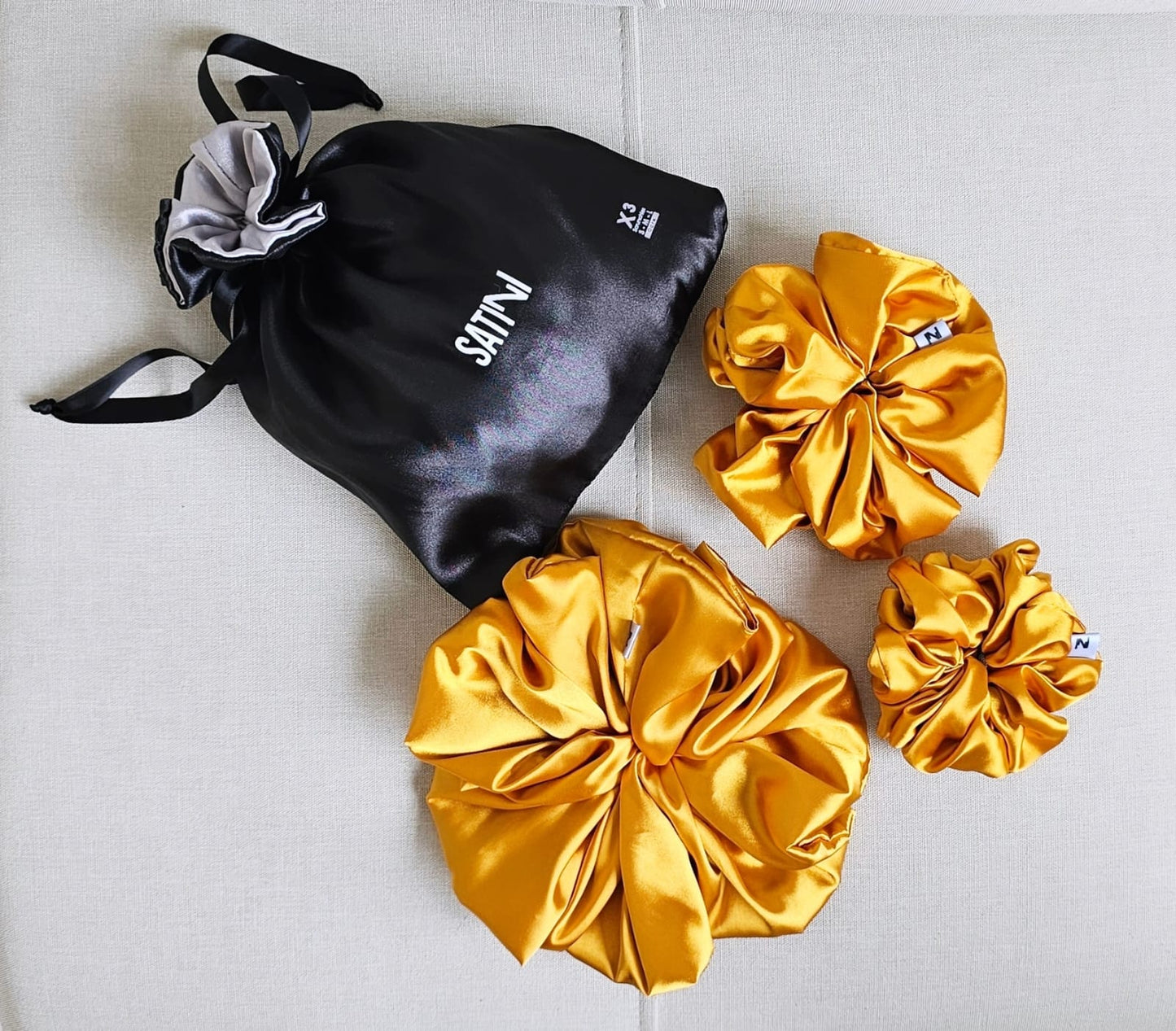 Set X3 Scrunchies: Tallas S, M, L + Bolsa de Lujo