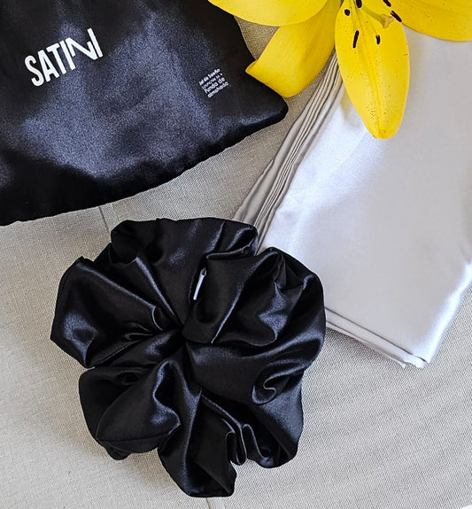 Set de Sueño: Funda de almohada en seda + Scrunchie mediano + Bolsa de lujo